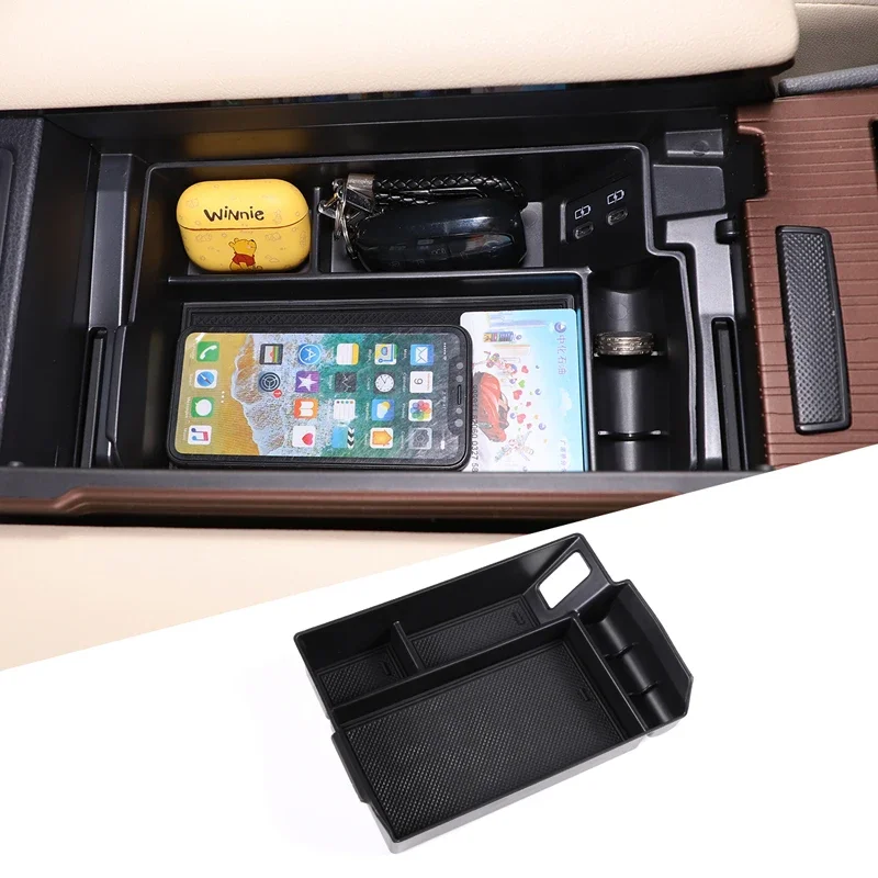 

For 2021-2023 Toyota Sienna ABS black car central control armrest multifunctional storage box mobile phone tray auto accessories