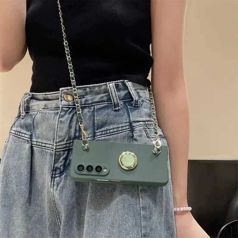 Luxury  Crossbody Lanyard Necklace Leather Chain Phone Case for Samsung Galaxy Z Fold 5 ZFold6 ZFold7 ZFold 4 3 5G Zfold 2 Cover