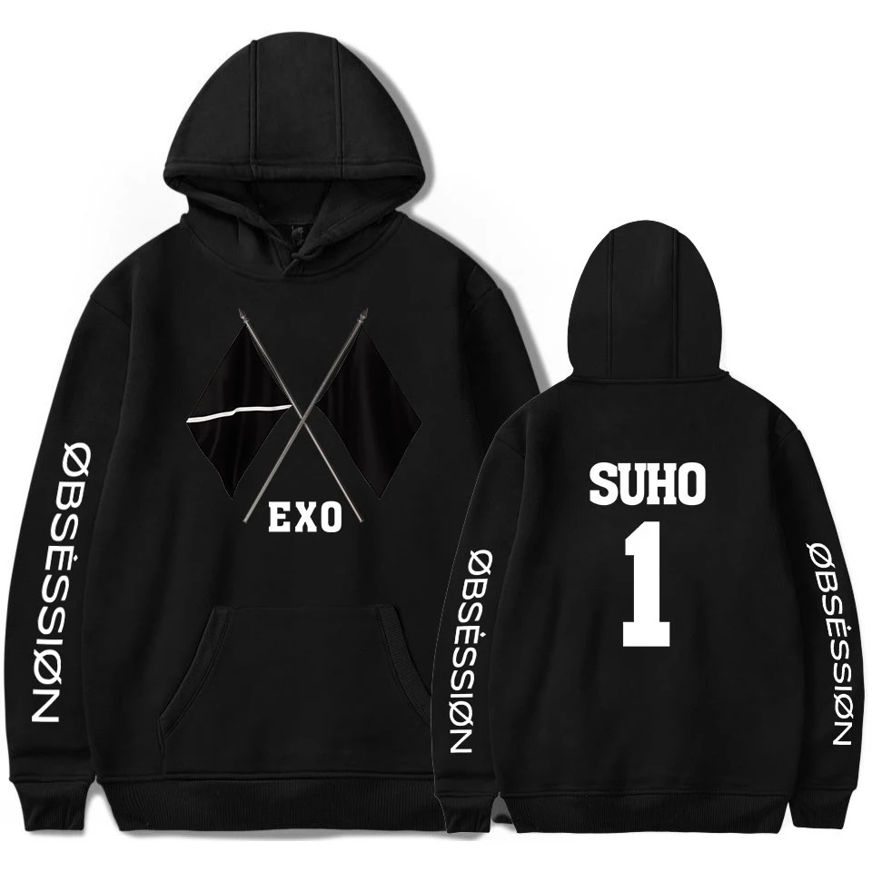 KPOP EXO NUEVO ÁLBUM Sexto Álbum OBSESSION WE ARE ONE EXO Estampado Con Capucha Mujeres/Hombres Casual Sudadera Con Capucha Sudadera Unisex Ropa Deportiva