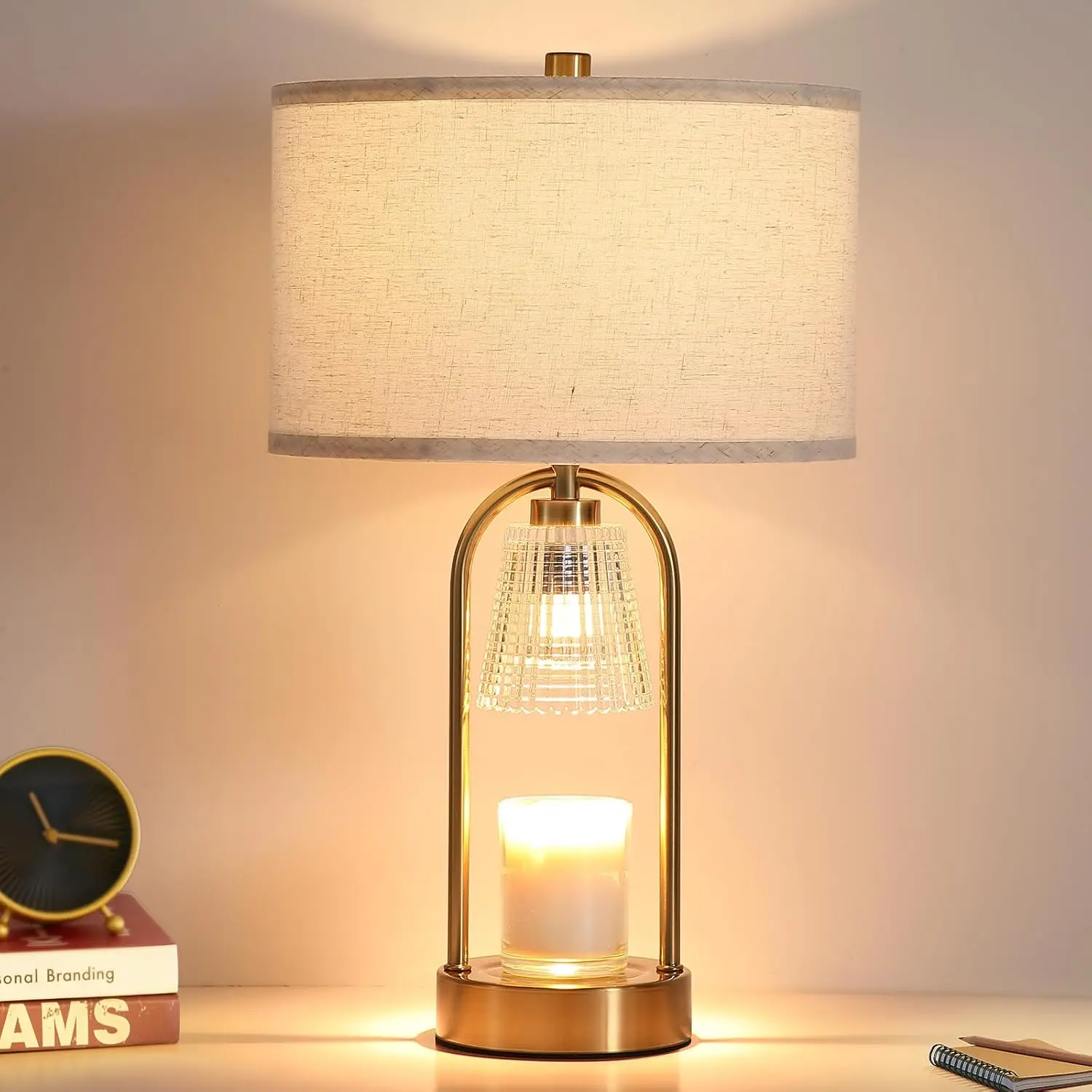 

Большая лампа-подогреватель для свечей с таймером, настольная лампа из античной латуни с регулировкой яркости для домашнего декора, 3 лампочки в комплекте