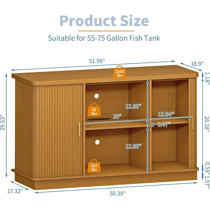 Fish Tank Stand 75 Gallon Tank Stand with Sliding Cabinet Door Heavy Duty Aquarium Stand with Power Outlet for Turtle Tank
