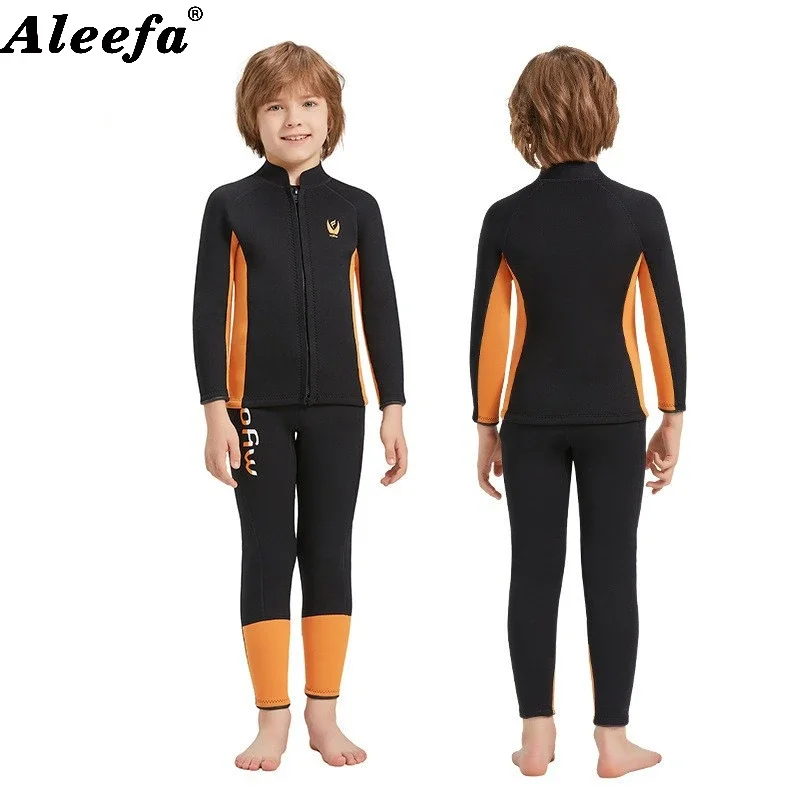 Boy Girls Two-Piece Wetsuit 3mm Neoprene Long Sleeve for Kids Winter Swimsuit Keep Warm in Cold Water