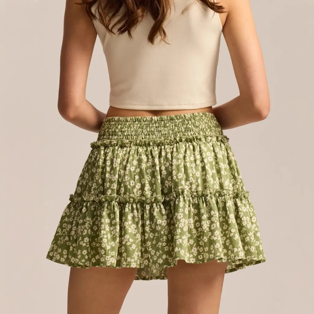 

Floral Skirt Pants A-Line European American Fashion High Waist Tight Fit Women's Mid-Length Skirt