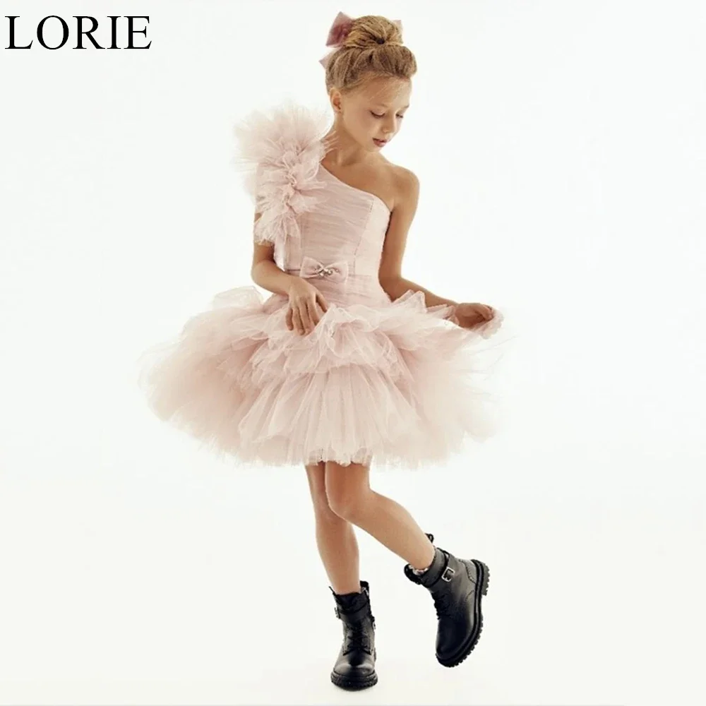 

LORIE Cute Nude Pink Flower Girl Dresses Ball Gown One Shoulder Ruffles Wedding Party Dress 2025 Fairy Birthday Dress Customized