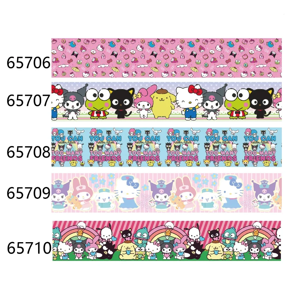 

5Yards Sanrio Friends Cartoon Character Printed Grosgrain Ribbon for Hairbows DIY Gifts Sewing Accessories Crafts Materials