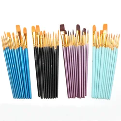 Professional Acrylic Paint Brush Set 10pcs Nylon Hair Brushes for All Purpose Oil Watercolor Painting Artist