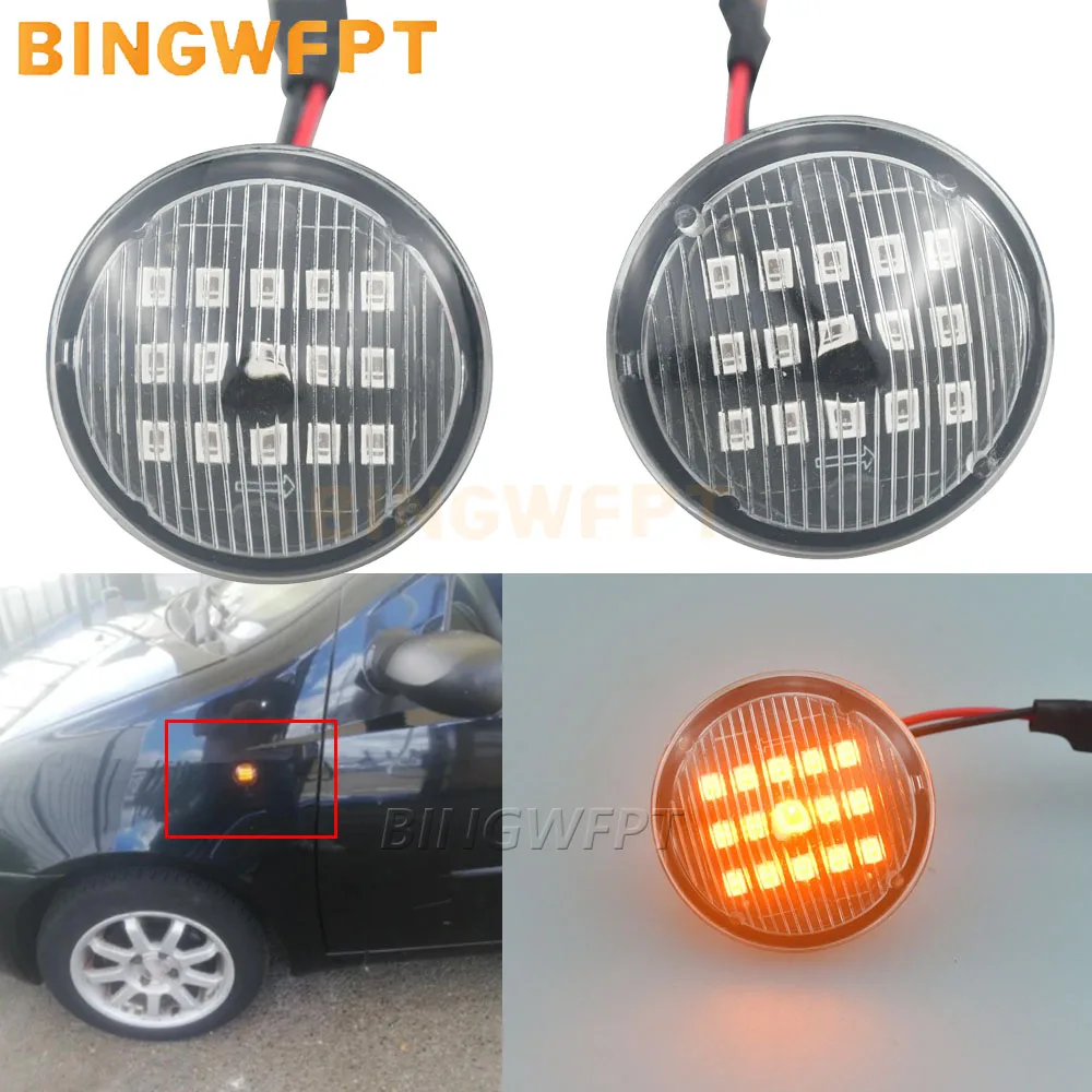 2PCS For Fiat Punto 188 1999-2012 Doblo 2001-2005 LED Dynamic Amber Turn Signal Lights Side Marker Lights