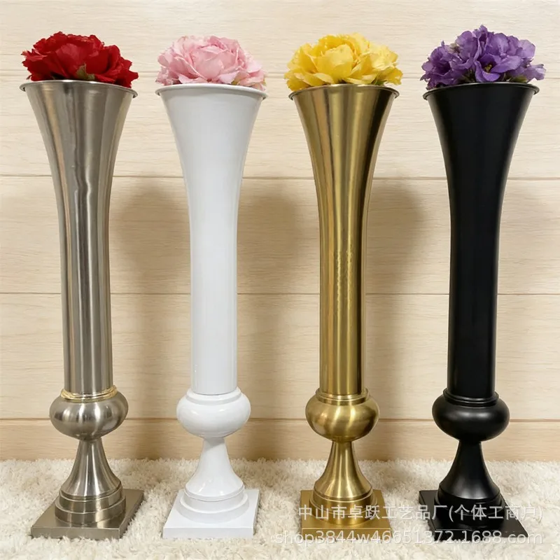 Gold electroplated wedding flower ware European floor-to-ceiling vase wedding road guide ornament flower arrangement decorative