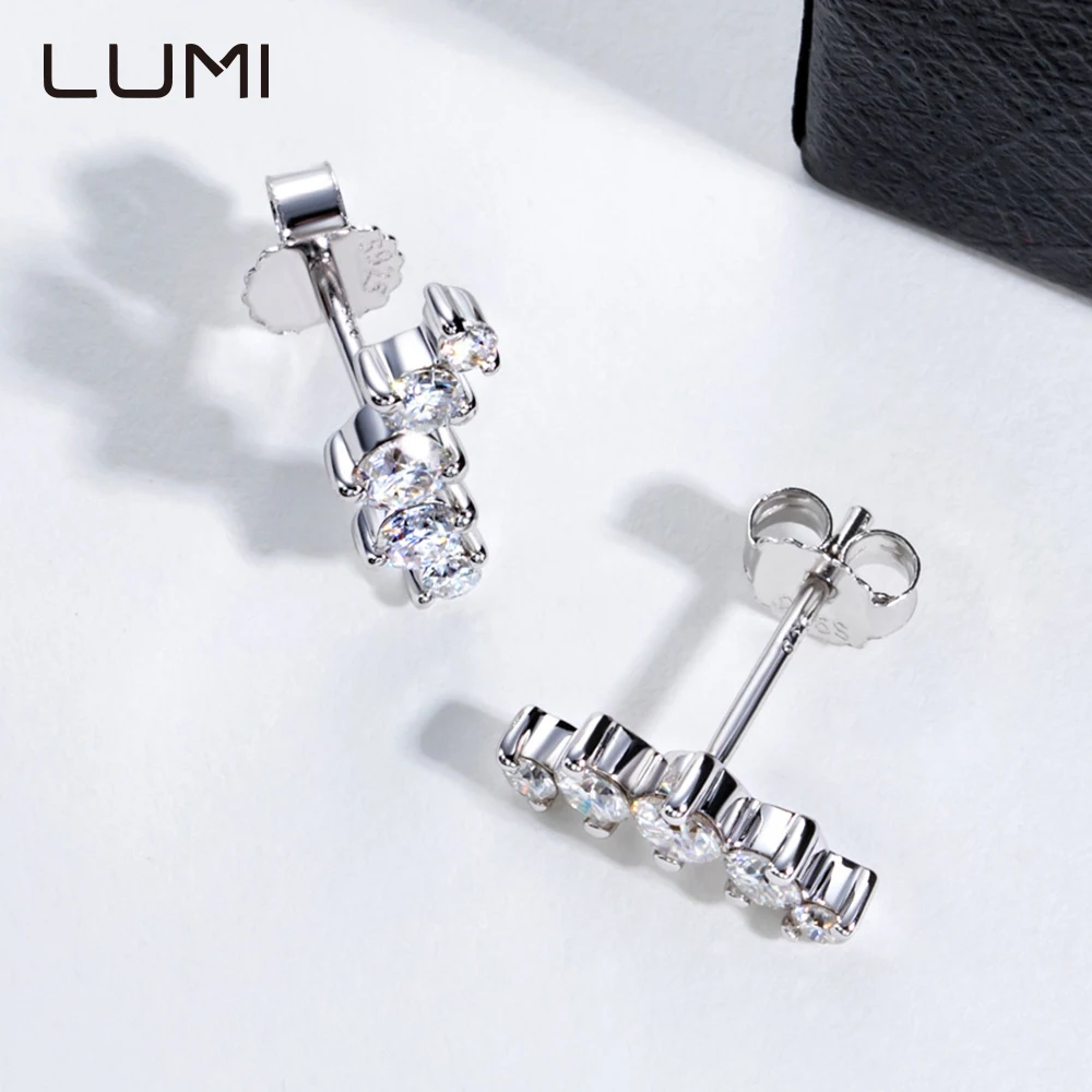 قوس على شكل خمسة أحجار 925 أقراط فضية 2-3 مللي متر مويسانيتي فريد جميل الزفاف الذكرى الأذن هوب للجنسين هدية #5