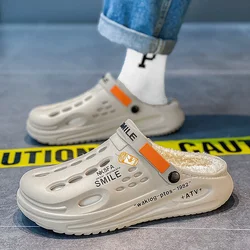 ผู้ชายฤดูหนาวรองเท้าแตะ WARM Furry Garden รองเท้าในร่มบ้านรองเท้าผ้าฝ้าย EVA Plush สไลด์สบายๆกลางแจ้งสบาย FUR Clogs