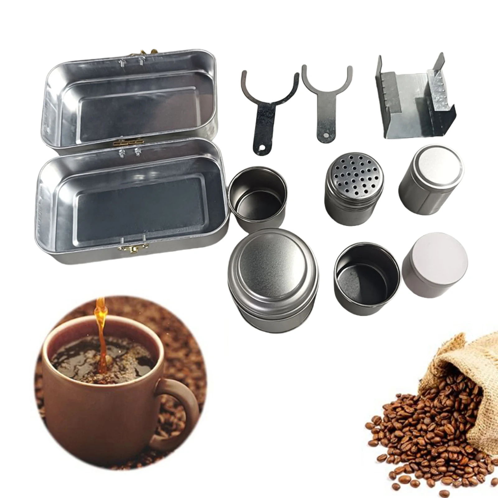 Conjunto de copos de acampamento reutilizáveis, canecas de café de acampamento, aço inoxidável, ornamento colecionável, mochila, kit de café para acampamento, viagem, cozinha