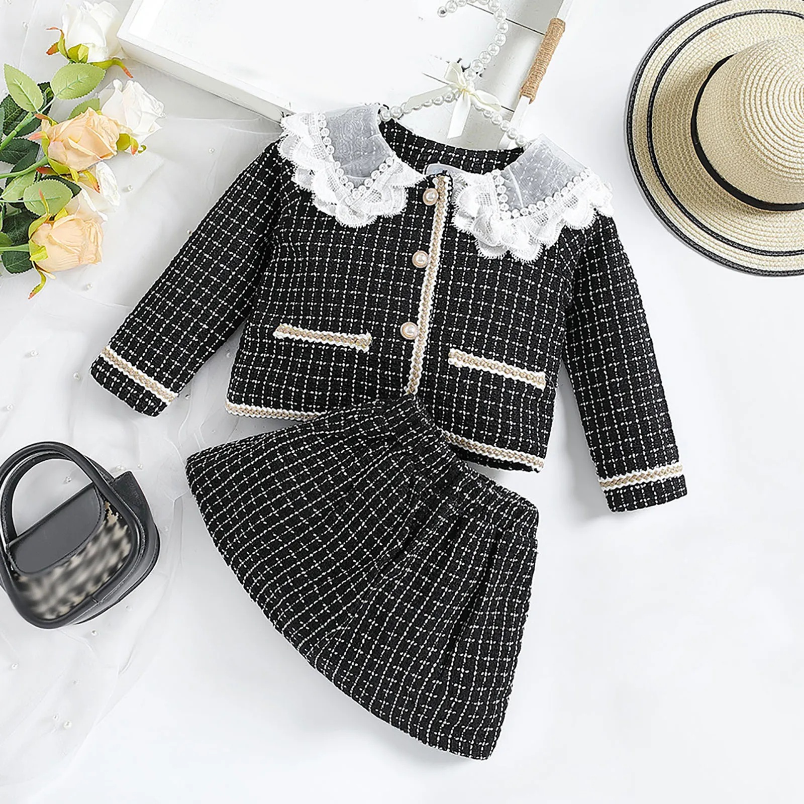 

Girls Outfit Size 3 Children's Baby Girl Suit Sweet Doll Jacket Waist Elastic Short Skirt Two Piece Set Shirt Sweatpants Set