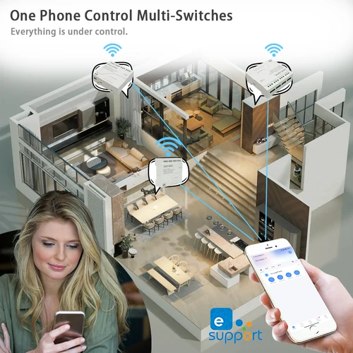 Imagen 2 del producto Módulo de interruptor Wifi de Control remoto inteligente eWeLink 4CH DC 12V 24V 32V 110V 220V avance lento autobloqueo RF433 recibir relé de 4 vías