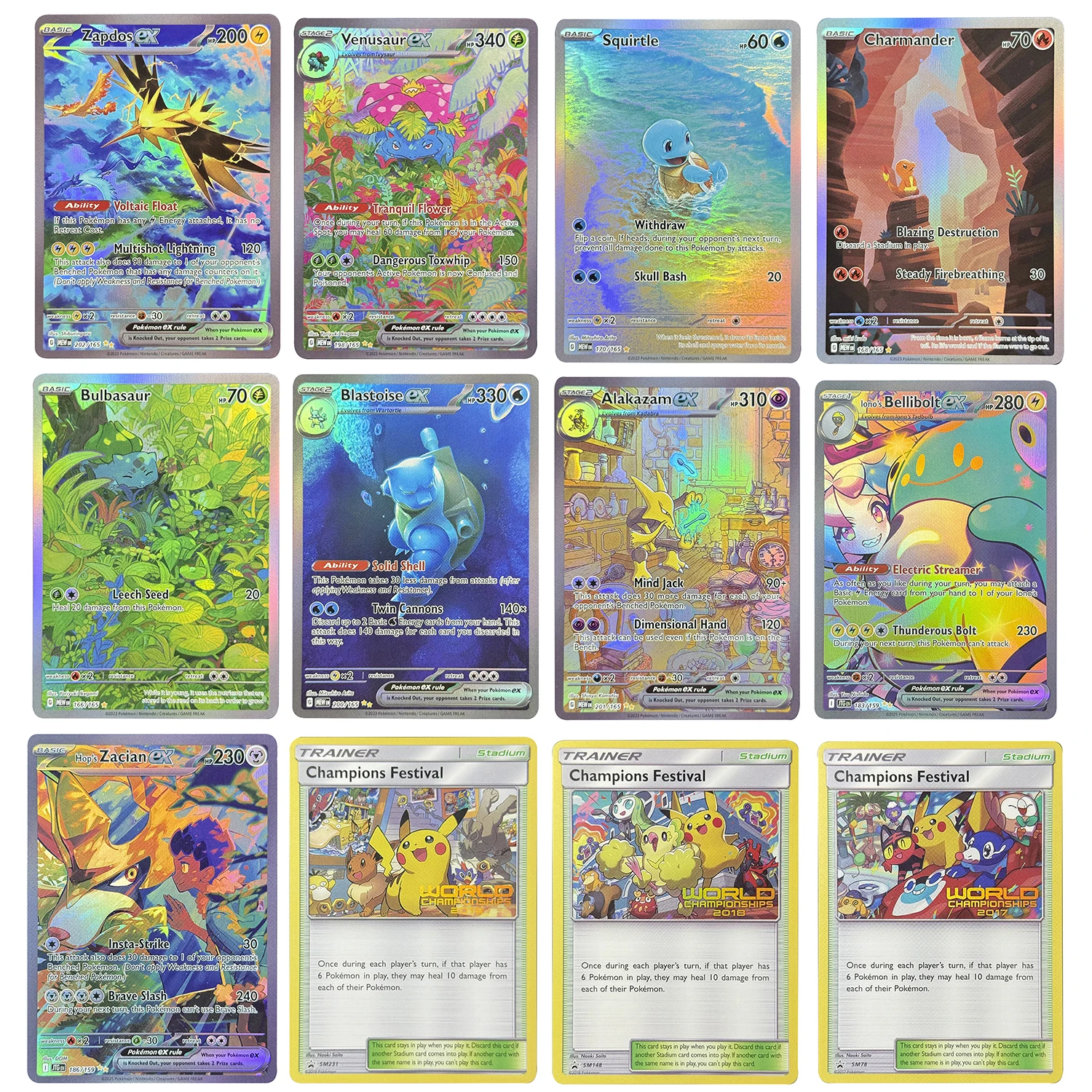 

Прокси-карты PTCG 151MEW Bulbasaur Alakazam Champions Festival Eevee&Snorlax Lillie's Clefairy Squirtle Venusaur Zapdos TCG Card