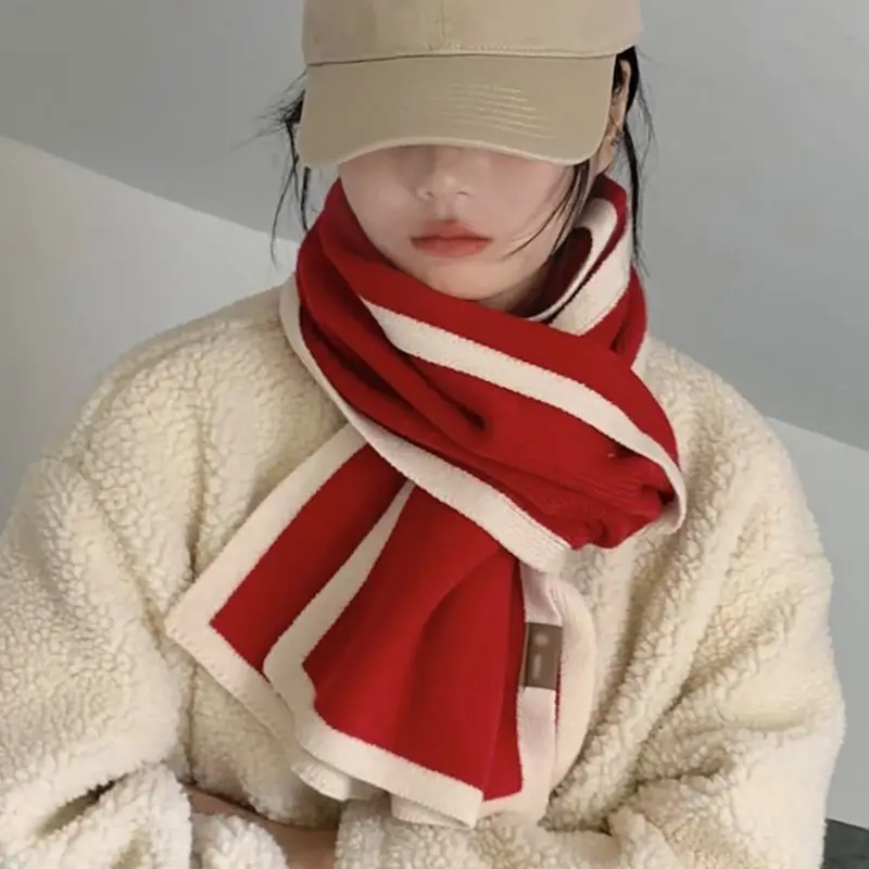 Black White Warm Scarf, New Winter Model, High-End Cute, Korean-Style Niche, Thickened, Versatile For Both Men And Women
