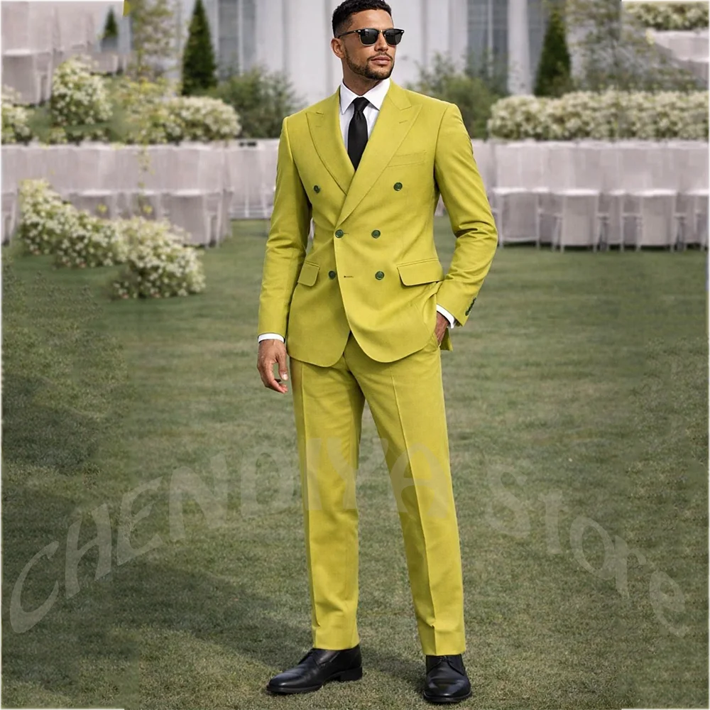 

Slim Fit Men's Suit 2 Pieces Peak Lapel Double Breasted Solid Color Wedding Groom Formal Prom Business Casual Luxury Outfit