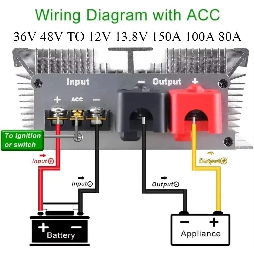 

36V 48V TO 12V 13.8V 150A 100A 80A Golf Cart Voltage Reducer DC Buck Converter Step Down Converter With ACC CE Waterproof RoHS