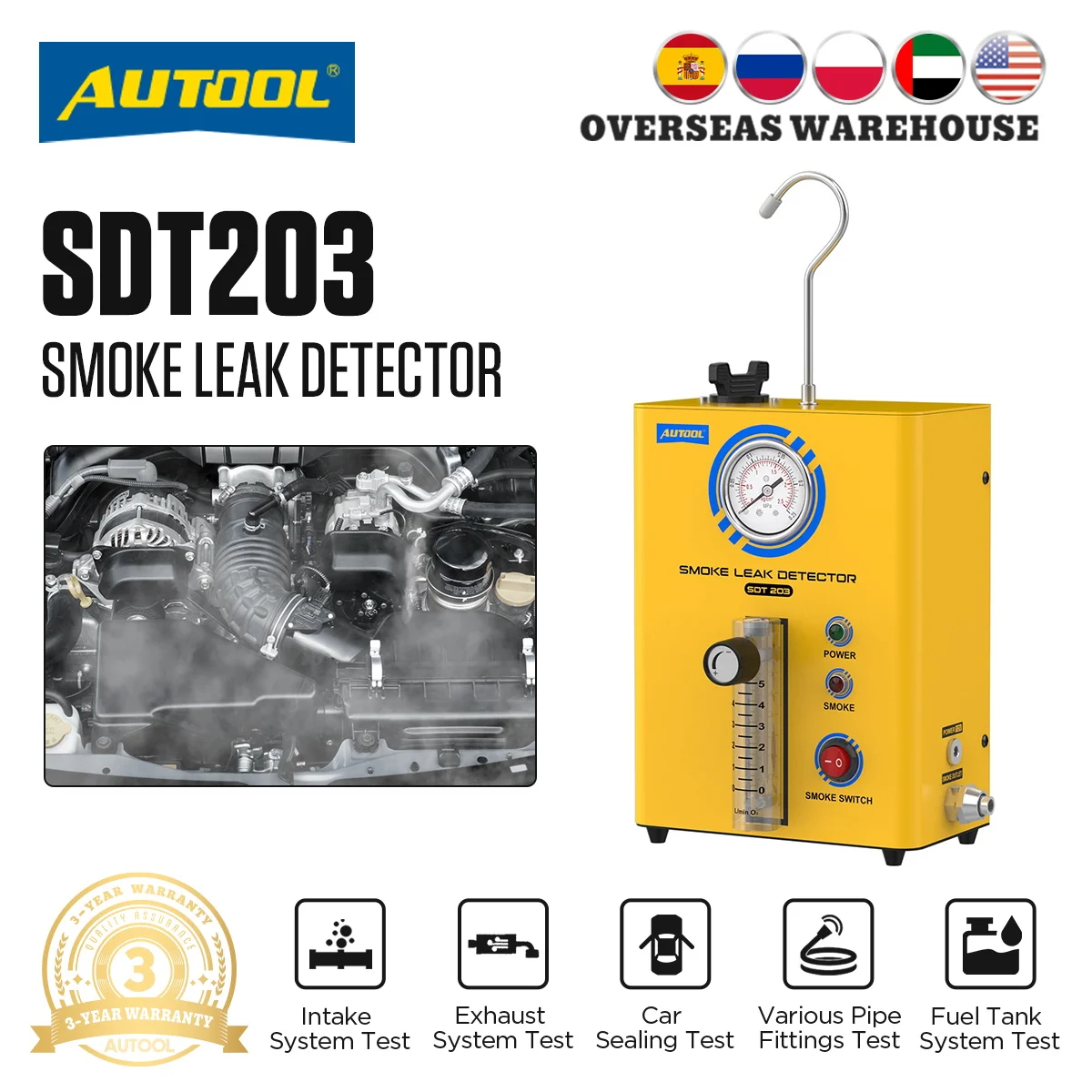 

AUTOOL SDT203 Smoke Machine Leak Detector Upgrade EVAP System Pipe Leak Locator Car Motorcycle Diagnostic Smog Leakage Analyzer