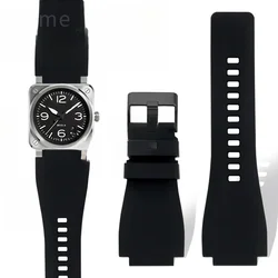 Waterproof Breathable Silicone Watchbands for Bell Ross BR01 BR03 Series Convex Interface Soft Comfortable Strap 24mm