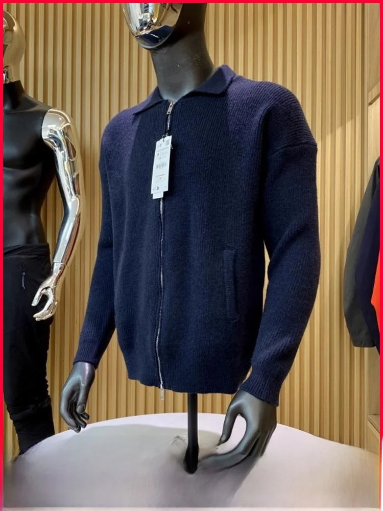 

Ele Gentleman Soft Skin-friendly Zipper Collar Men's Knitted Sweater Pure Color Trendy Outerwear Comfortable Long Sve