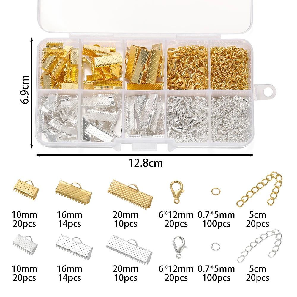 368pcs/Box Lobster Clasps Hooks Extending Chain Bracelet End Connectors Slider Clasp for DIY Jewelry Making Findings Kits
