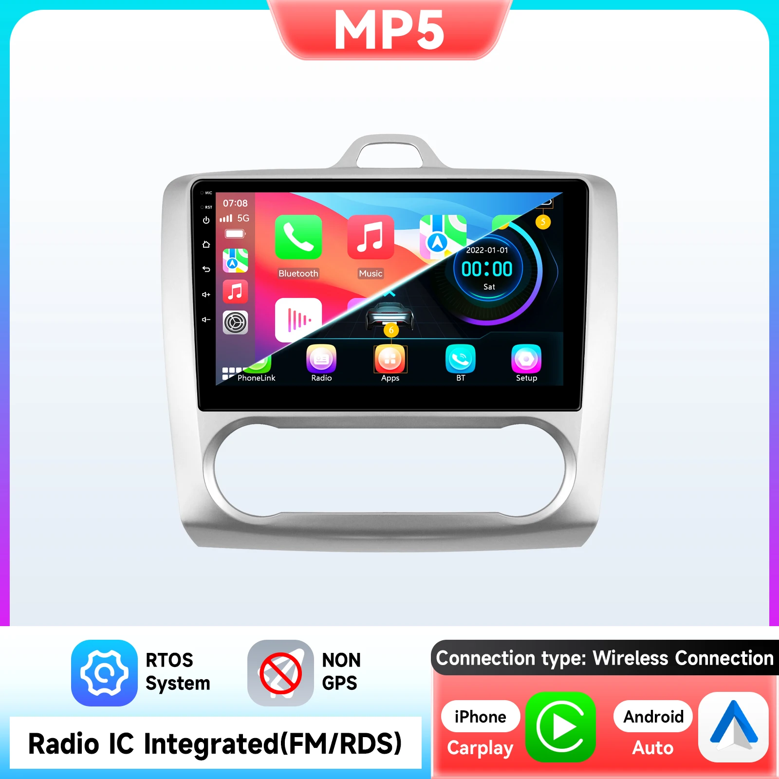 Hizpo 2din 9Inch Android13 Autoradio Voor Ford Focus 2 Mk2 2004 - 2011 Auto Ac Carplay Gps Navi Bt 4G Rds Dsp Swc Ui8581 Headunit