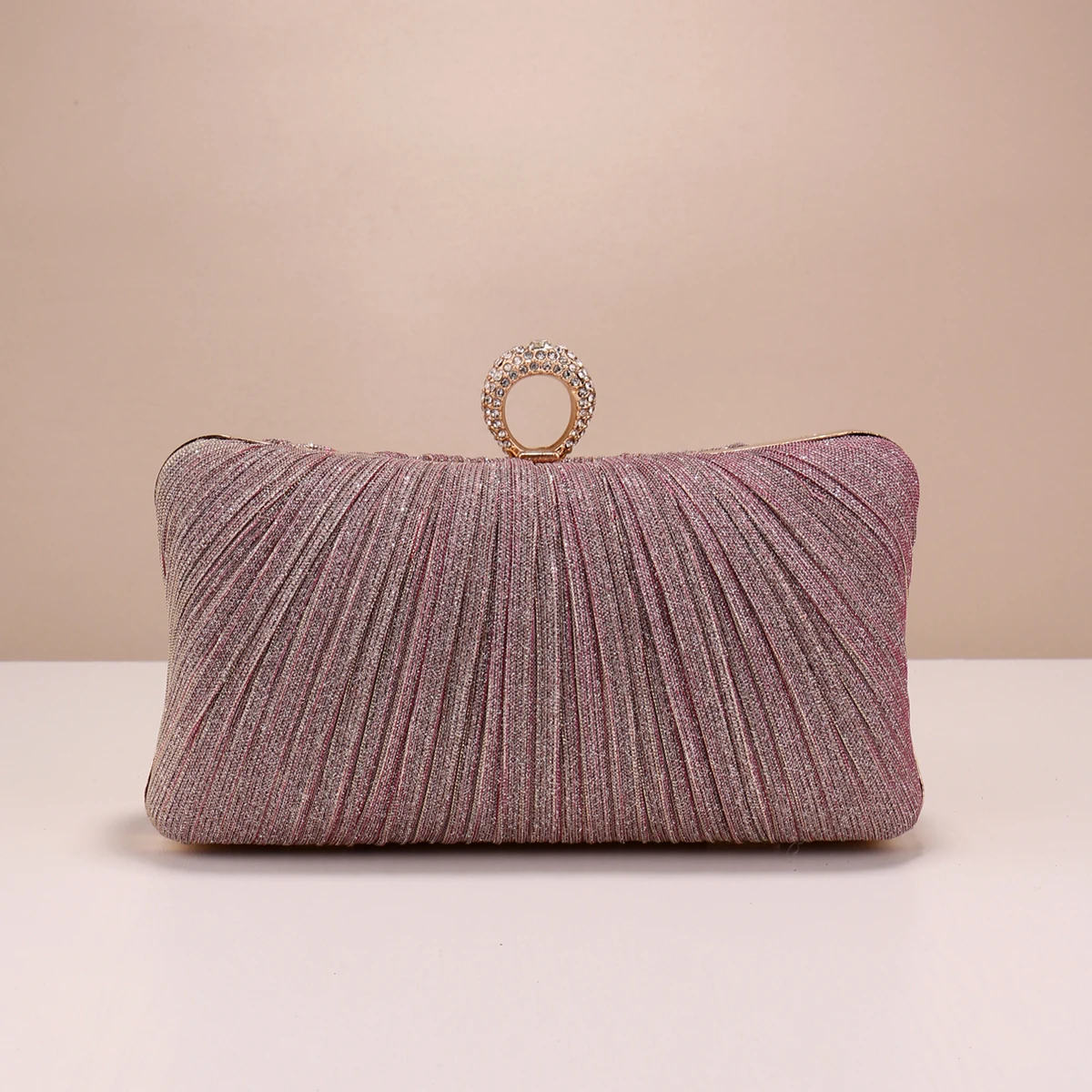 Valentine's Day Evening Bags Finger Ring Diamonds Clutch Ruched Fashion Prom Dinner Handbags With Chain Purse