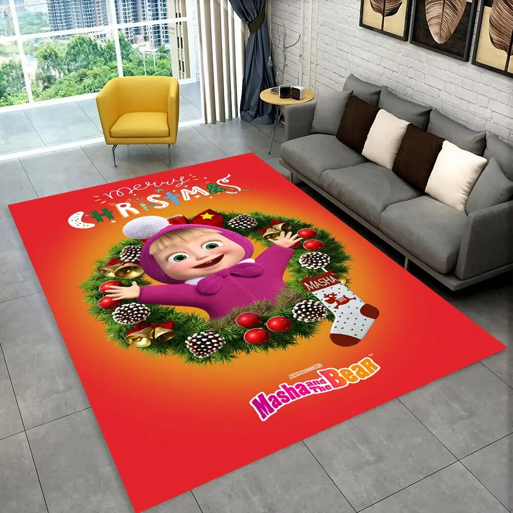 3D M-Masha Cartoon B-Bear Christmas Area Rug,Carpet Rug for Living Room Bedroom Sofa Doormat Decoration, Kids Non-slip Floor Mat