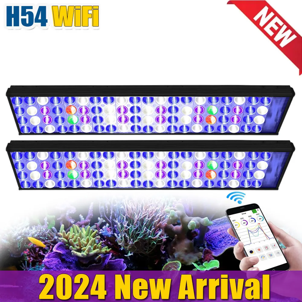 

PopBloom H54 WiFi Aquarium Led Light, Full Spectrum Marine aquarium Light for 60cm 120cm 150cm 180cm Reef Coral Marine Tank