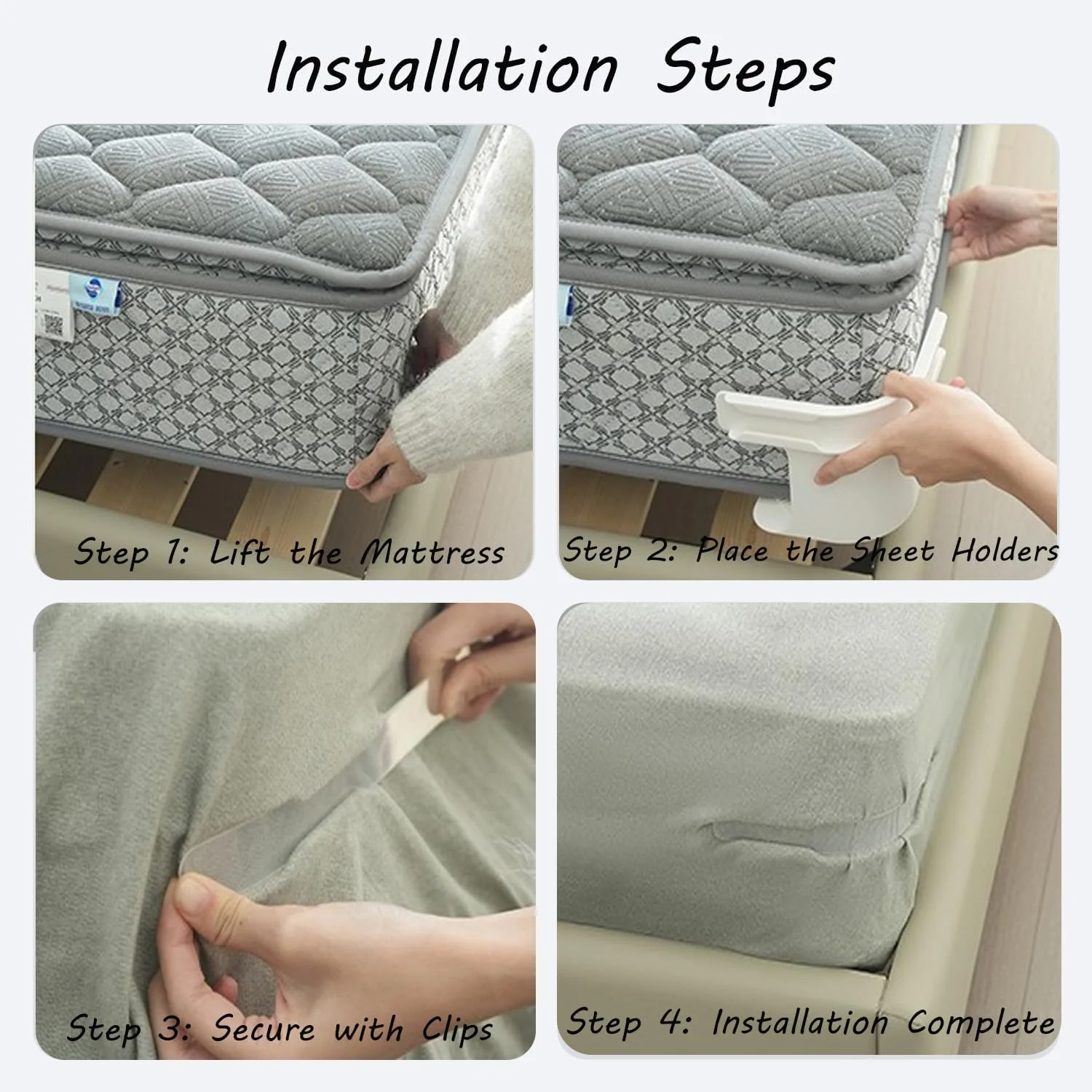 4pcs Invisible Bed Sheet Holder Clips No Slip NeedleFree Grippers Secure Safe Bedding Anti-Shift Fasteners for Home Beds