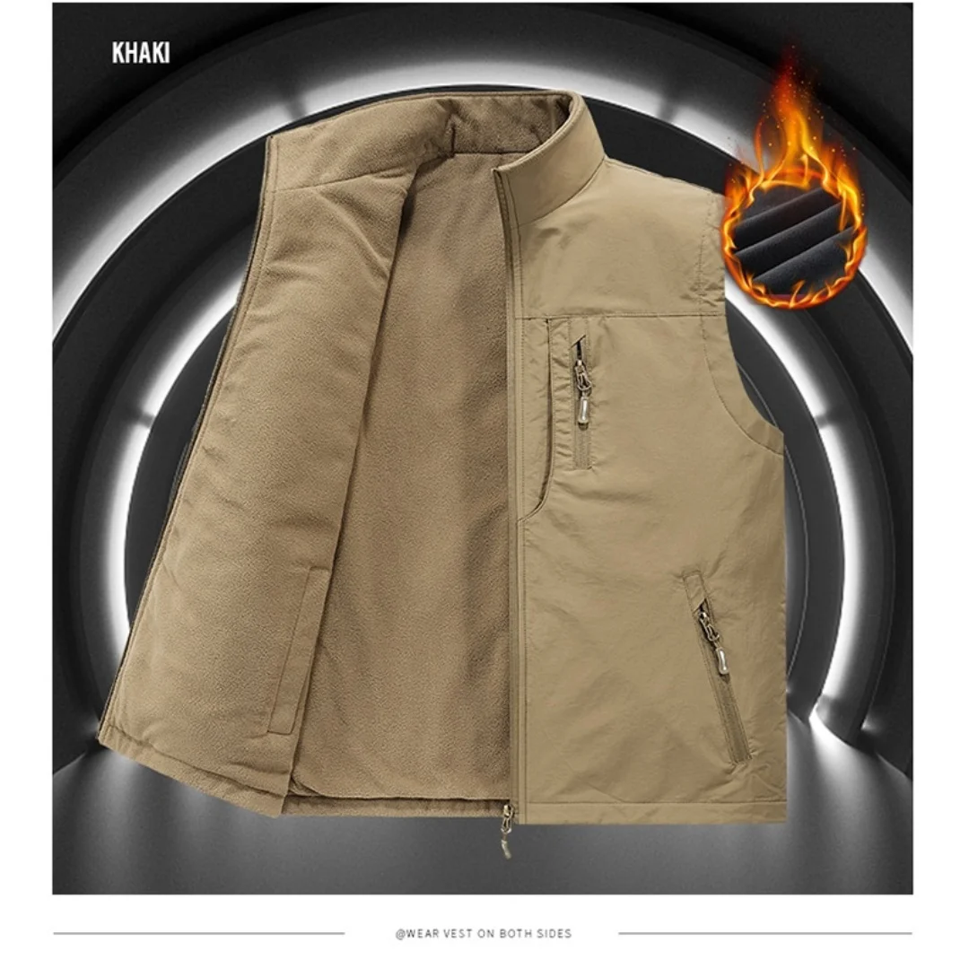 2025 Autumn Winter Thickened Fleece Double-Sided Vest Men's Jacket Warm Outerwear Slim Fit Casual Style Daily