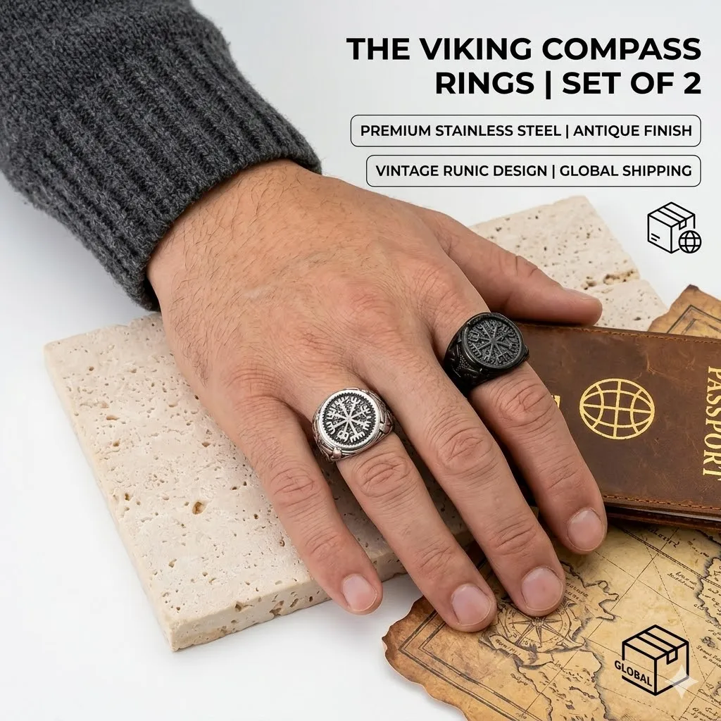 Viking Vegvisir Stainless Steel Rings for Men Vintage Aegishjalmur Helm of Awe Signet Ring Nordic Odin Celtic Biker Jewelry Gift