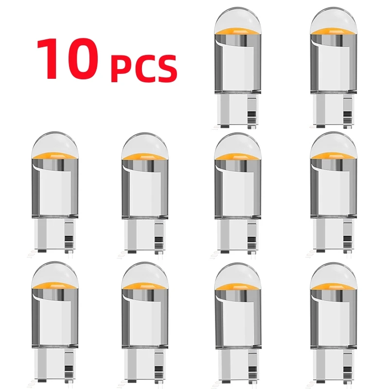 10PCS T10 W5W Led Car Light COB Glass 6000K White Auto Automobiles License Plate Lamp Signal Light Dome Read DRL Bulb Style 12V