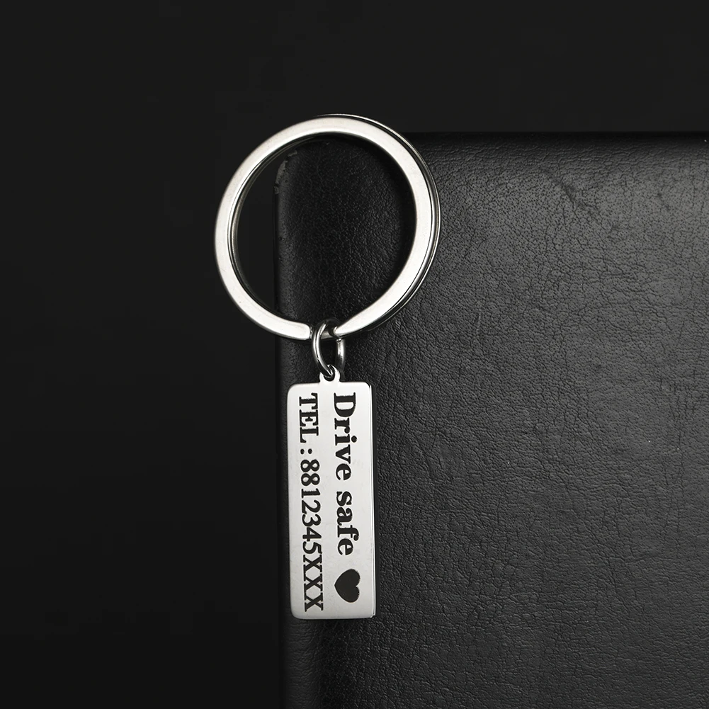 Personalized Custom Keychain Gift for Men Woman Father Day Dad Car Key Chain Ring Engrave Name Phone Number Stainless Steel