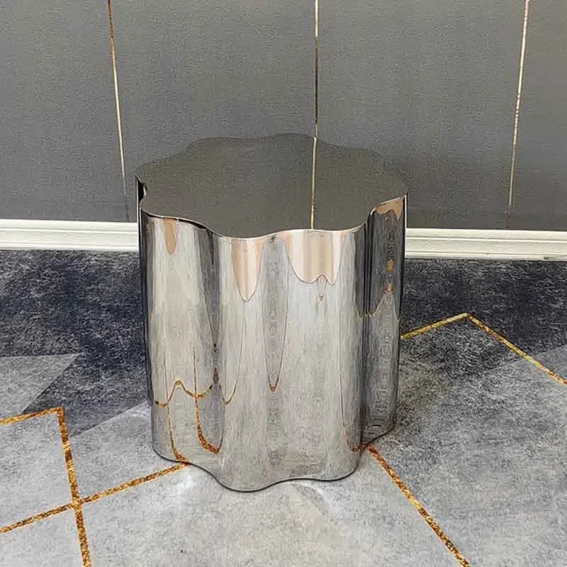 k*-Stainless Steel Mirror Coffee Table, Metal Flower Shaped Tea Table, Irregular Side Table, Bedroom Bedside Table,Luxury Furnit