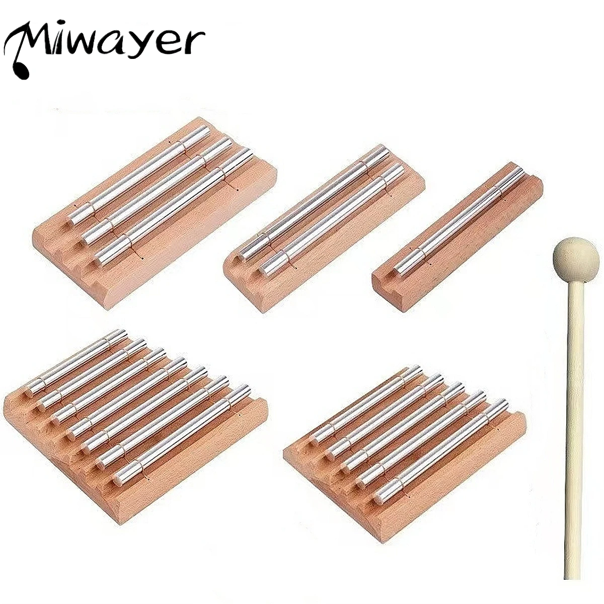 Miwayer 1~7Tone Meditation Bell Chime Hand Chimes Wind Chimes，Orff Percussion Instruments Wooden bottom plus Solid aluminum pipe