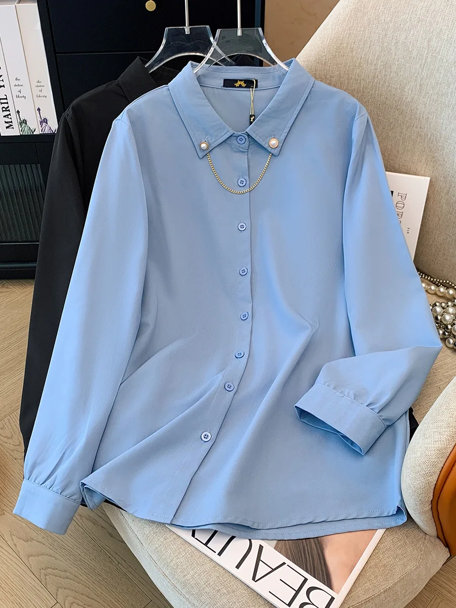 

150Kg Plus Size Women's Bust 153 Spring Autumn Loose Long Sleeved Shirt Black Blue 5XL 6XL 7XL 8XL 9XL