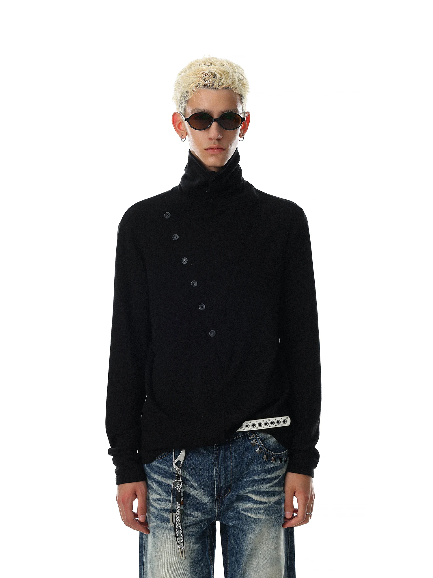American Retro Button-Up Slim Fit Men's T-Shirt High Street Style Design Sensation Standard Fit Wool Blend Long Sleeve Shirt