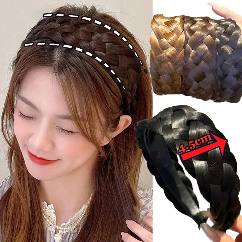 

Women Widened Wig Braided Hair Hoop Headband High Skull Top Gourd Braid Hair Band Girls Handmade Headwear Anti-skid Headdress