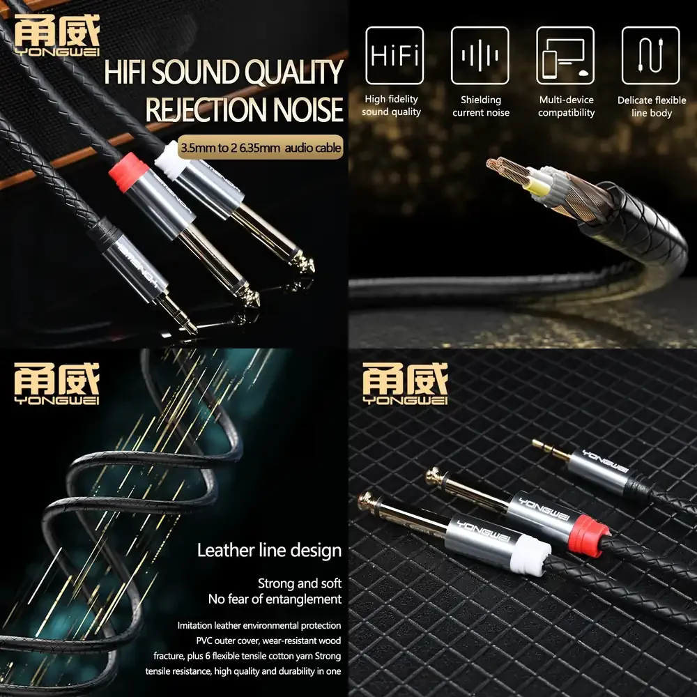 YONGWEI 3.5mm to 6.35mm Audio Jack Adapter Gold Plated Stereo Male to Male Cable for Mixer Amplifier Speaker Audio Video