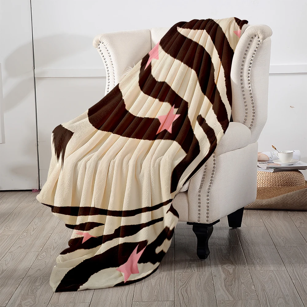 Zebra Stripes Pink Stars Flannel Fleece Throw Blanket for Couch Sofa Lightweight Cozy Plush Blanket for Travel Office Nap