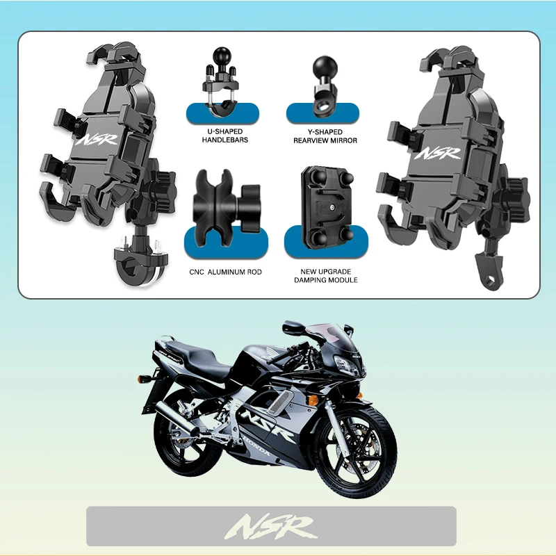 

For Honda NSR NSR125 NSR250R NSR 125 250R Custom LOGO Phone Mount Stand Motorcycle Holder 360° Rotatable ABS Adjustable