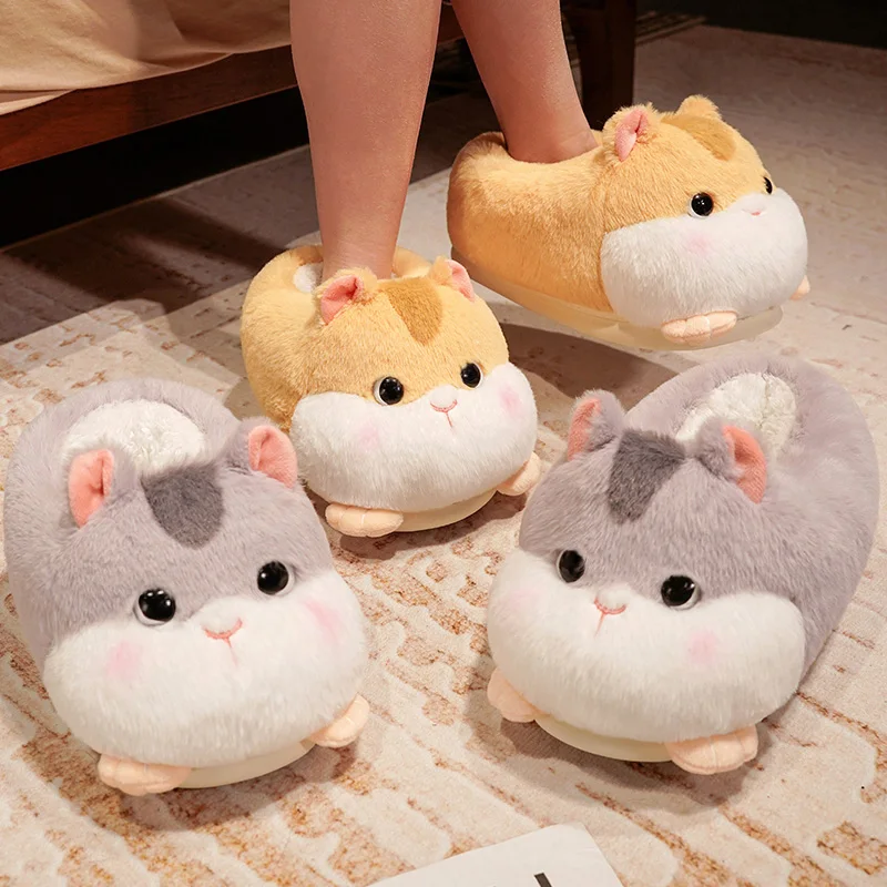 Cute Hamster Plush Slippers Women Living Room Floor Lovers Slippers Winter Warm Shoes For Girls Autumn Boys Man