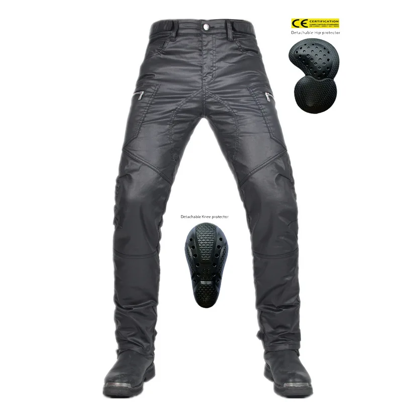 New four-season anti-fall riding jeans coated with wind-resistant elastic high-waisted locomotive anti-fall wear-resistant pants