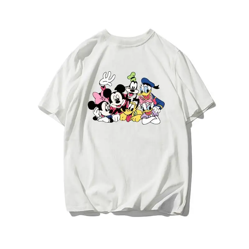 ديزني ميكي ماوس فريندز الأبيض تي شيرت الرجال النساء 2025 الصيف القطن بلايز عادية ميني دونالد ديزي جوفي بلوتو المجموعة #1