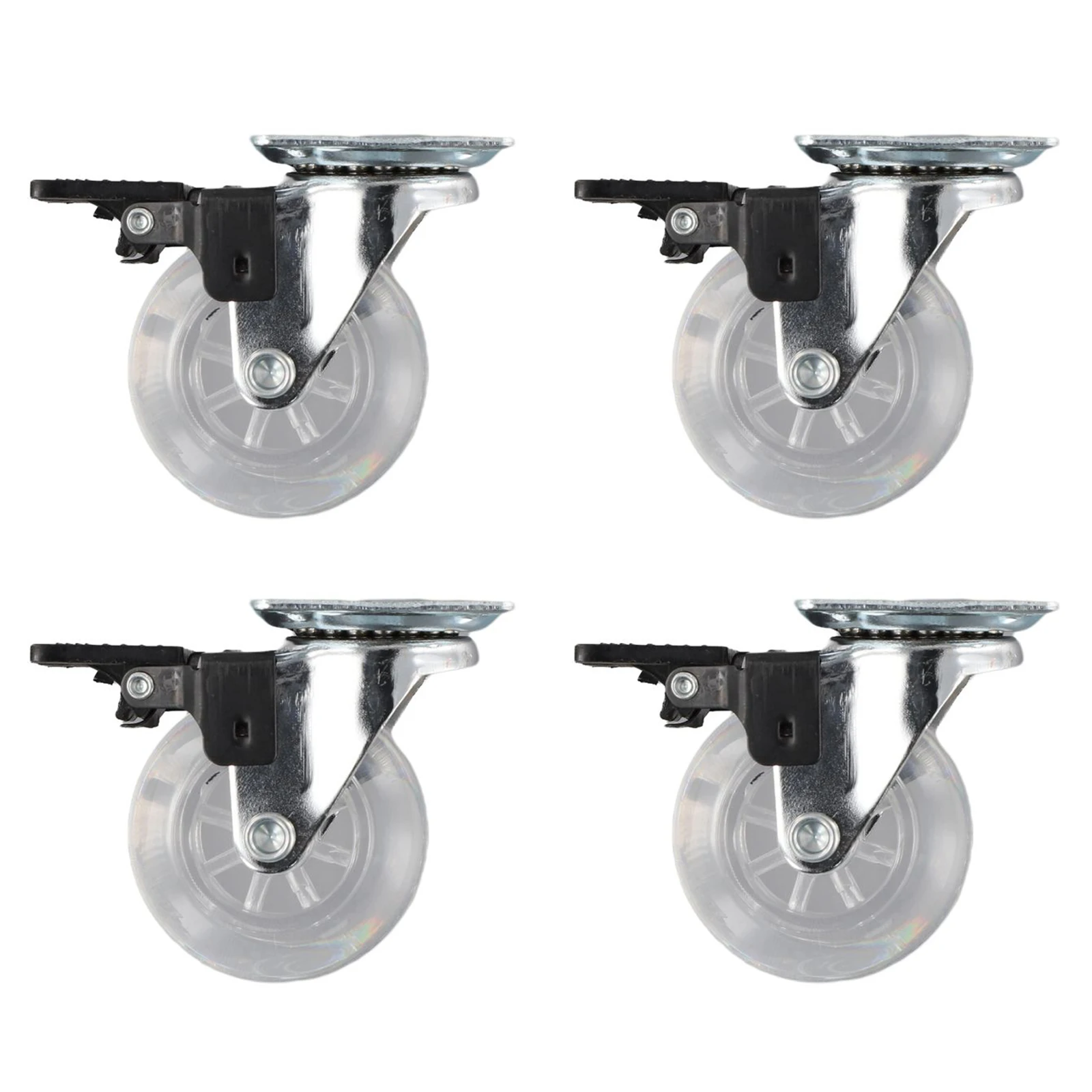 2 Inch Transparent PU Caster Wheels with Brake Mechanism Compatible with Dressers Storage Units Shoe Cabinets and Crates