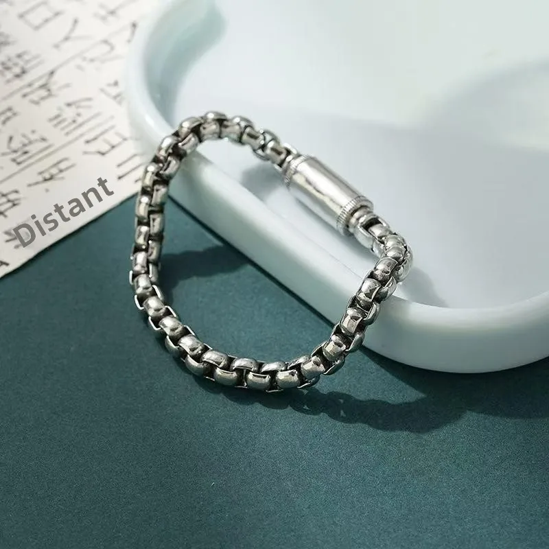 Chinese Style Lucky Fortune Blessing Silver Plated Dragon Bone Chain Bracelet Unisex Vintage Jewelry For Men Women Daily Wear