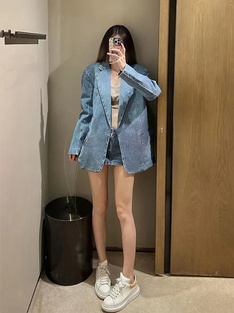 Denim suit jacket Female 2023 spring new loose cool girl jacket top