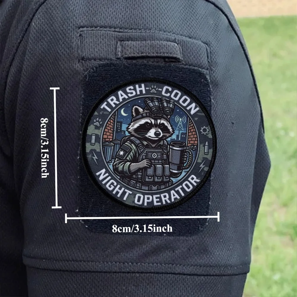 Raccoon Wearing Night-vision Goggles Printed Hook and Loop Patches for Clothing Tactical Morale Badge Military Backpack Sticker