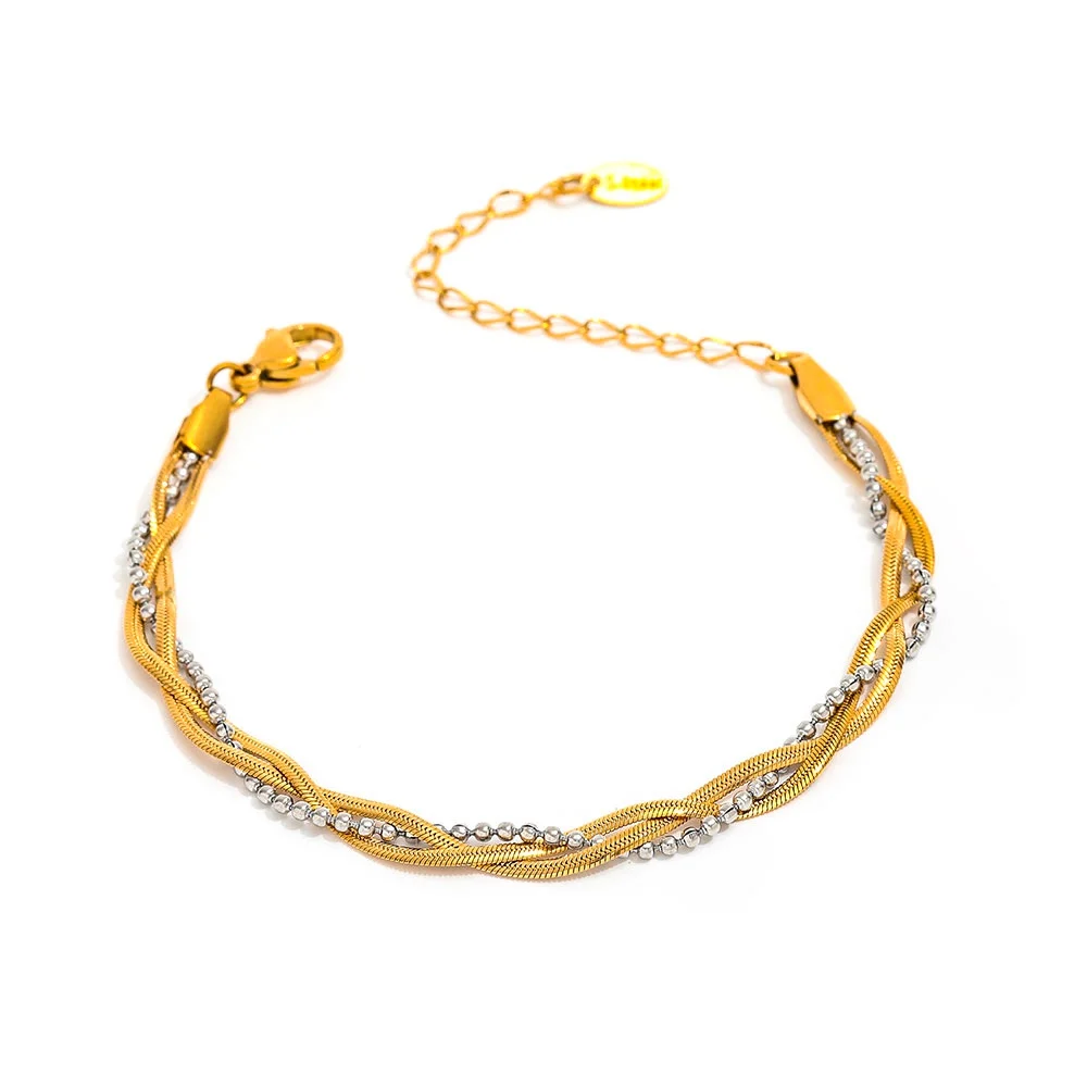 

Joolim 18K PVD Plated Waterproof Fashion Two-tone Twisted Simple Wheat Bracelet for Women Stainless Steel Jewelry Wholesale